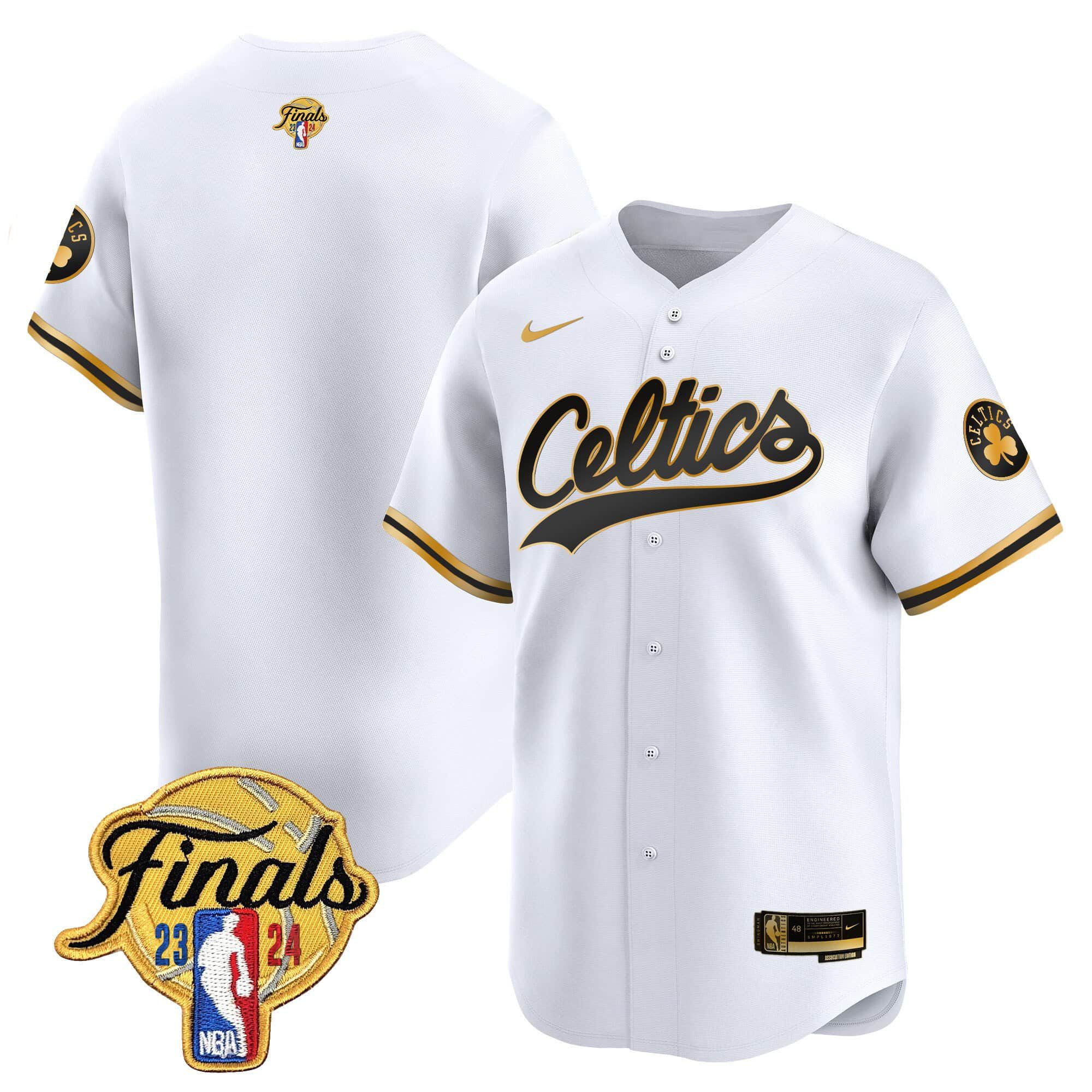 Men Boston Celtics Blank White 2024 Nike Finals Patch Baseball NBA Jersey